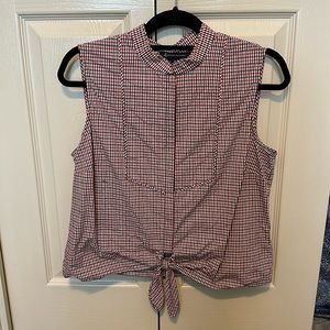 Brooks Brothers Sleeveless Gingham Tie Front Blouse